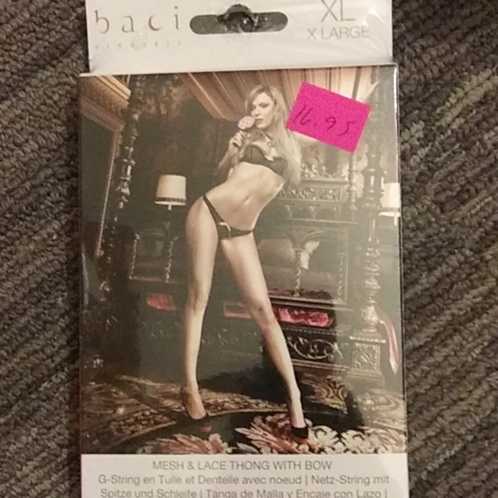 Mesh and lace thong with bow